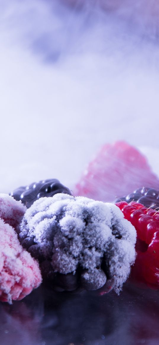 berries, ice, raspberries, blueberries, blackberries