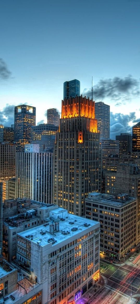 buildings, skyscrapers, sky, top view, hdr