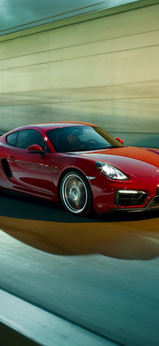 porsche, cayman, gts, red, side view