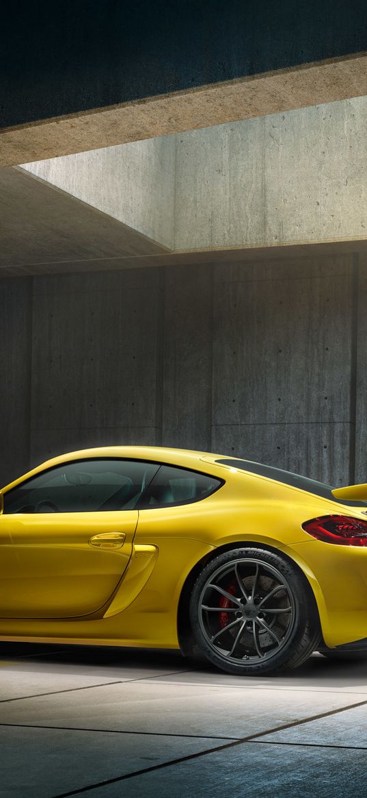 porsche, cayman, gt4, yellow, side view