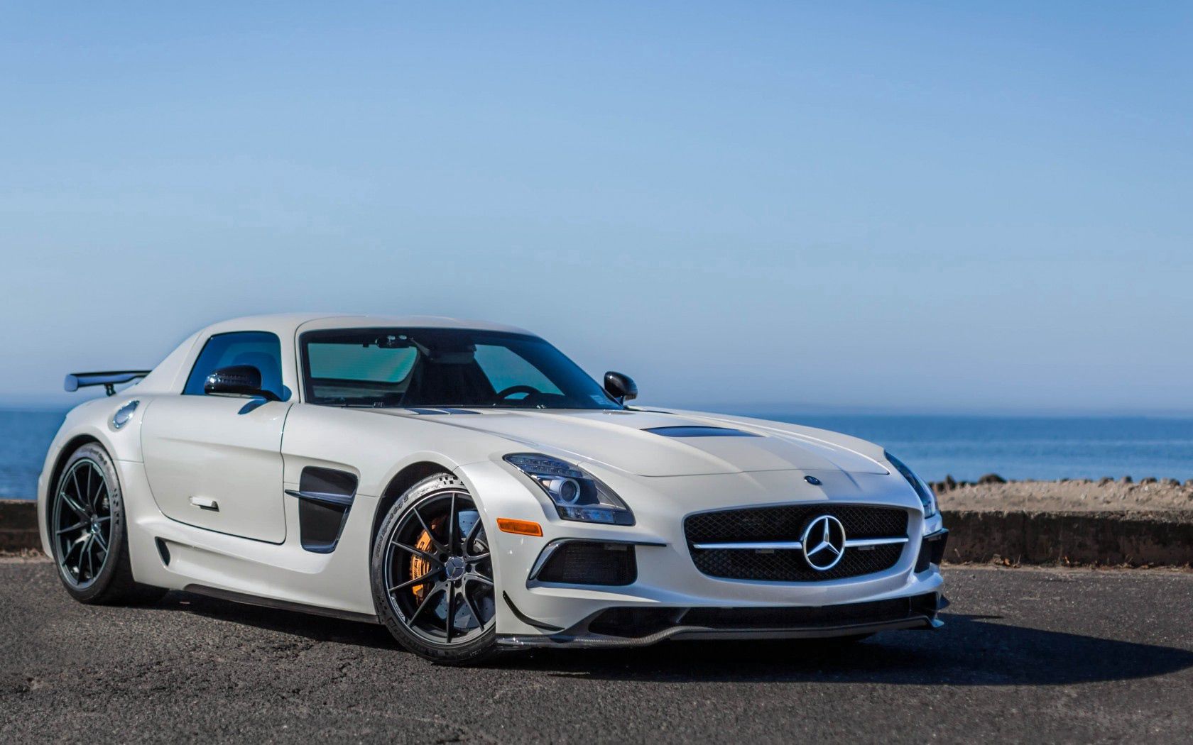 mercedes-benz, sls, amg, white, side view