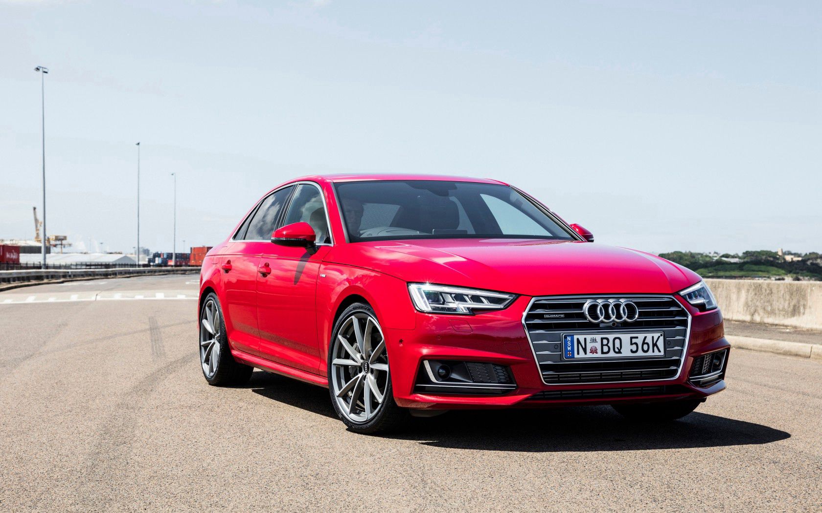 audi, a4, red, side view