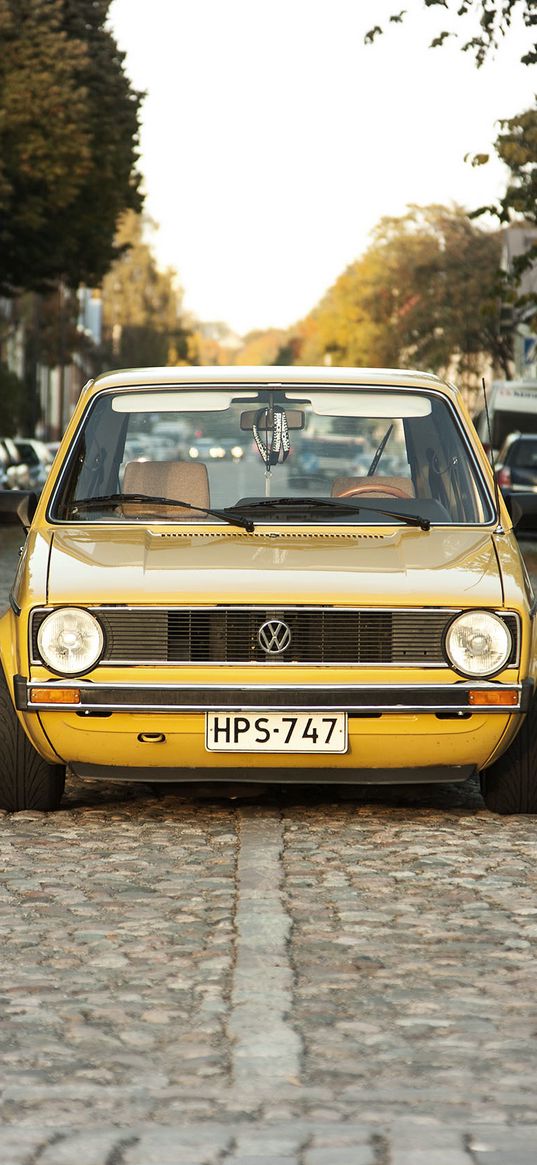 volkswagen, golf, mk1, yellow, front view