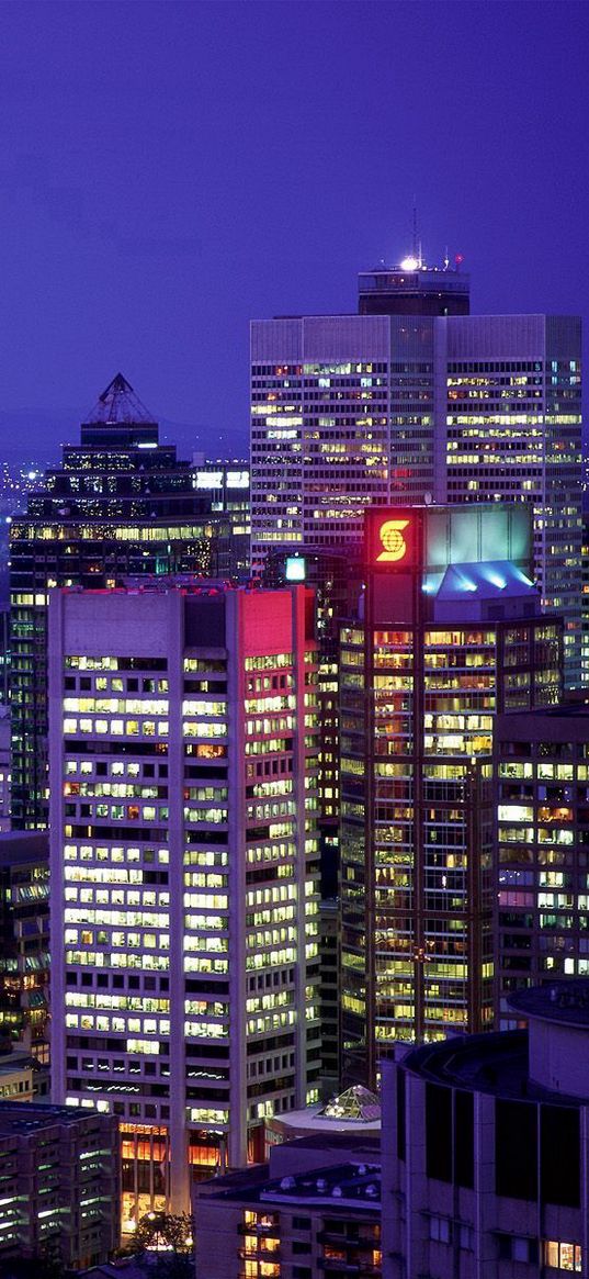 canada, night, buildings, skyscrapers, top view