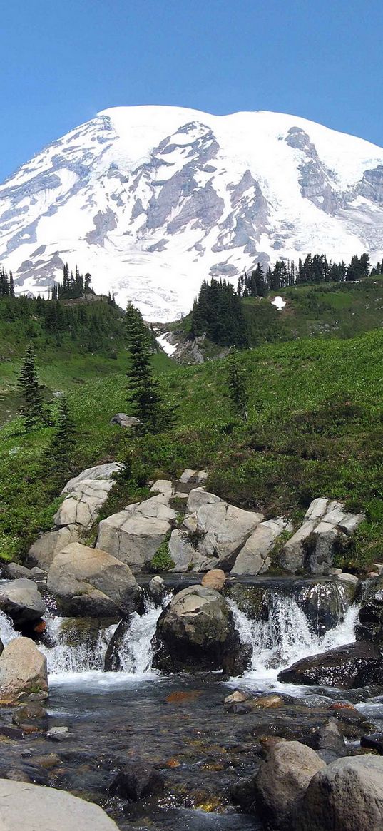 rainier, washington, usa, mountain, river