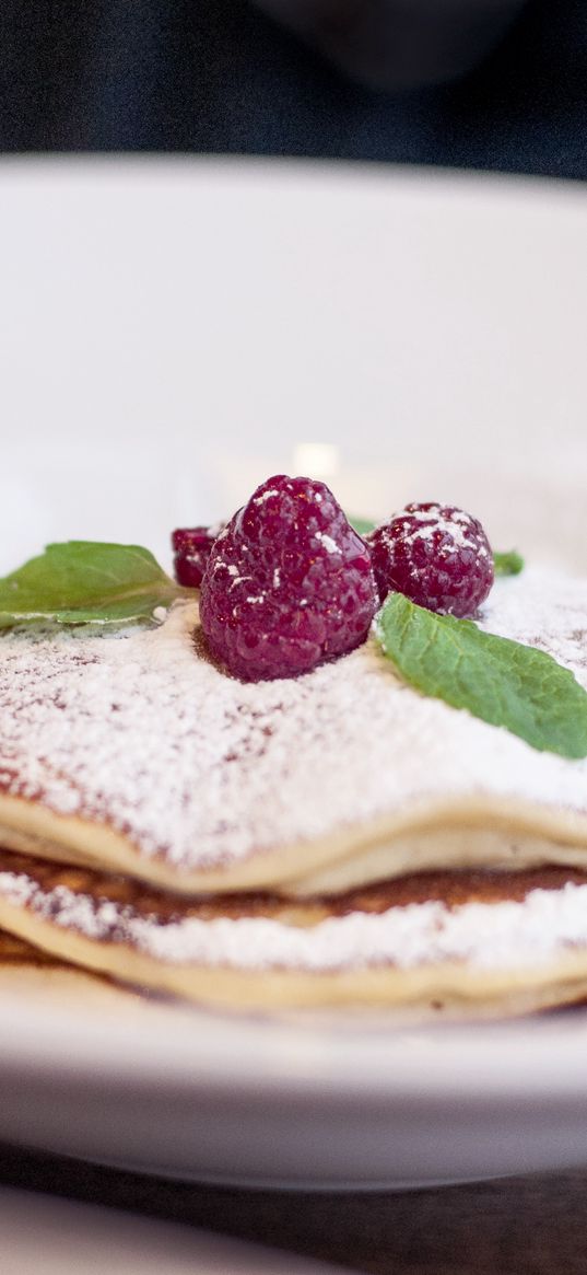 pancakes, raspberry, sprinkling