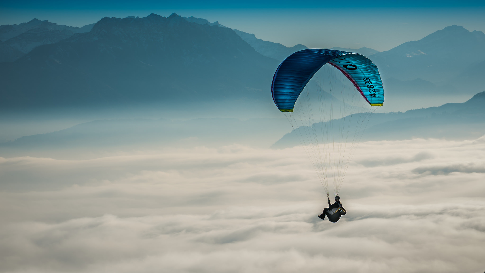 paragliding, sky, clouds