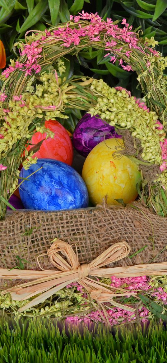 easter eggs, basket, easter, eggs