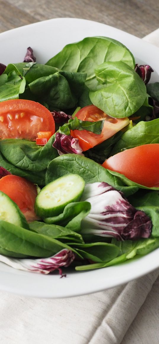 salad, vegetables, leaves, spinach, cucumbers