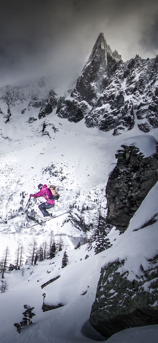 skiing, skier, jump, mountains, snow