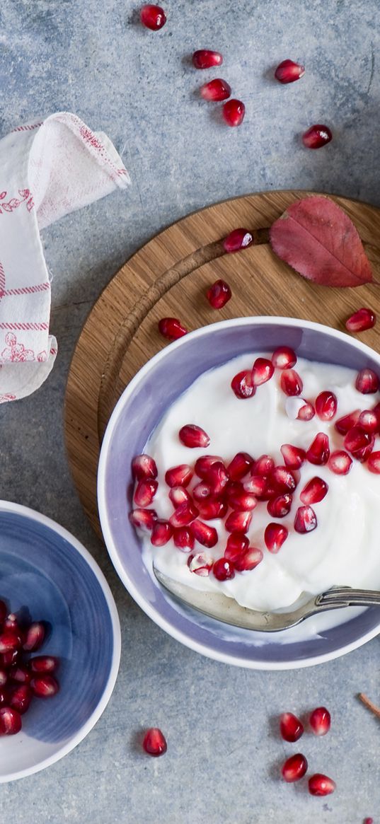 yogurt, pomegranates, cream, corn