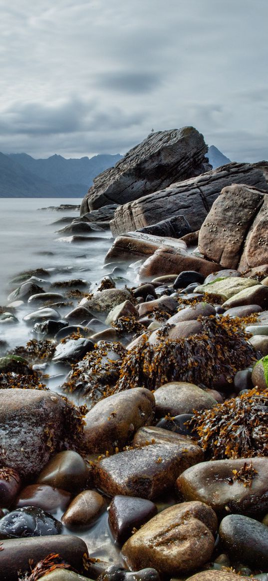 scotland, rocks, mountains, sea