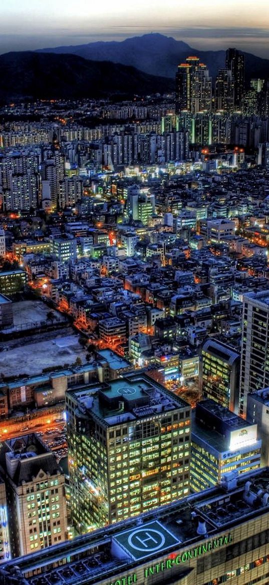 city, night, top view, buildings