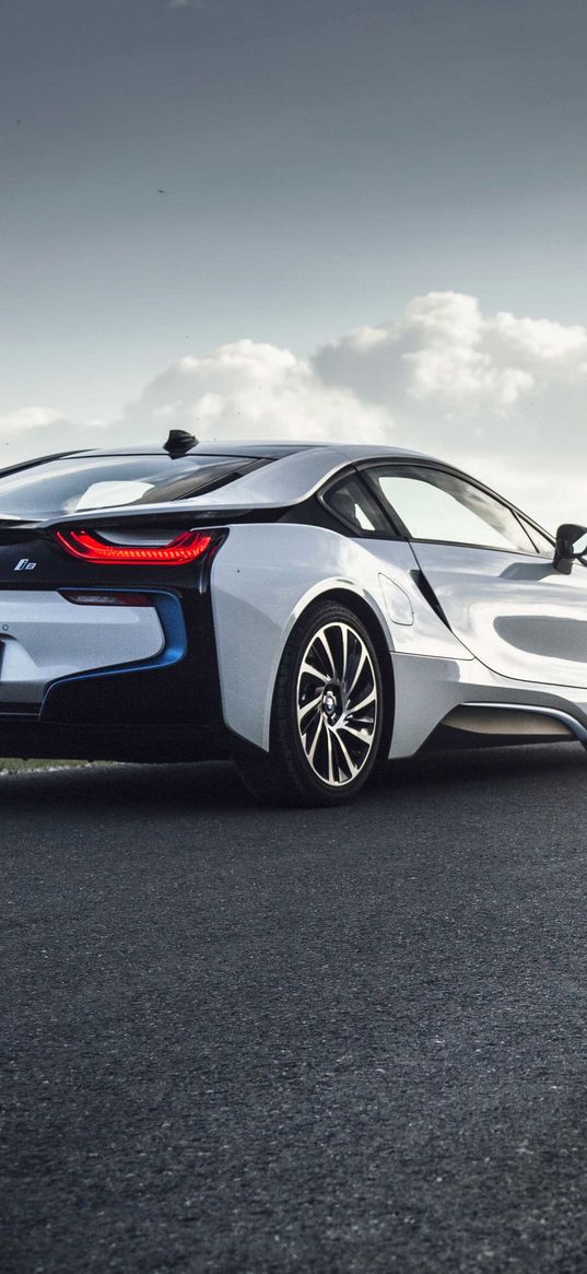 bmw i8, rear view, road