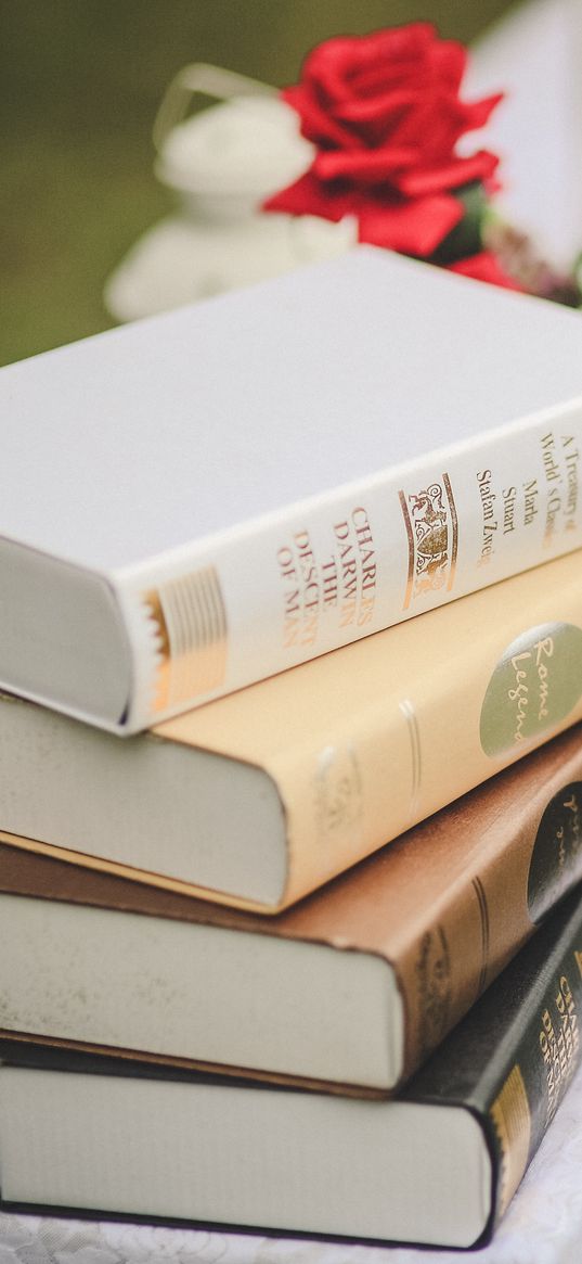 books, flowers, blur