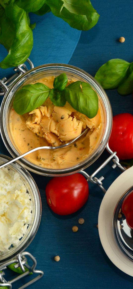 tomatoes, feta cheese, basil, vegetables