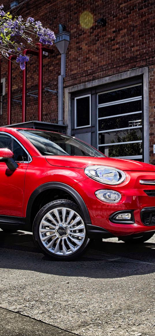 fiat, 500x, side view, red