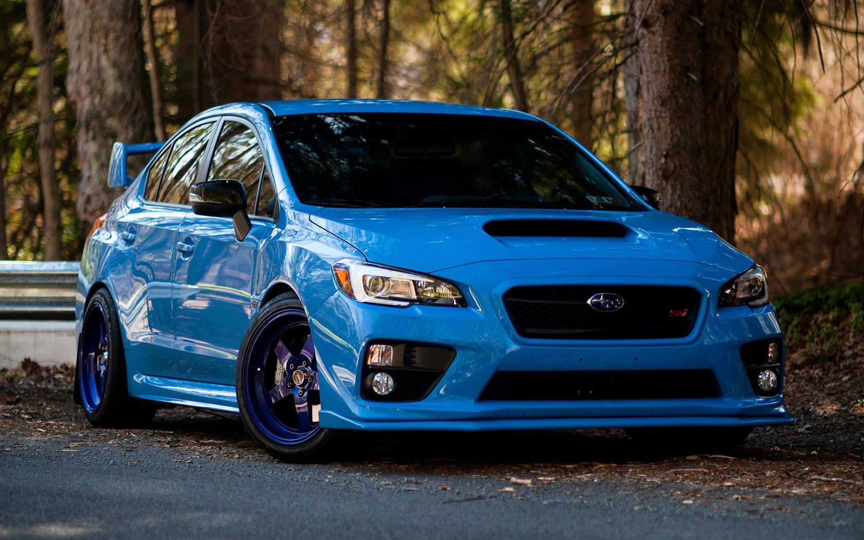 subaru, wrx, sti, blue, front view