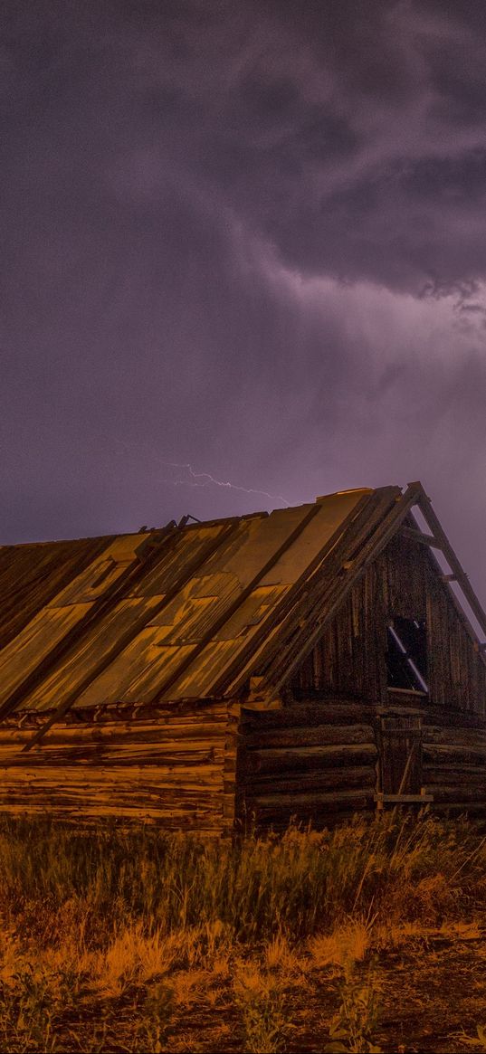 barn, lightning, sky, clouds