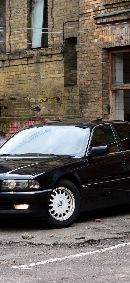 bmw, e38, black, side view