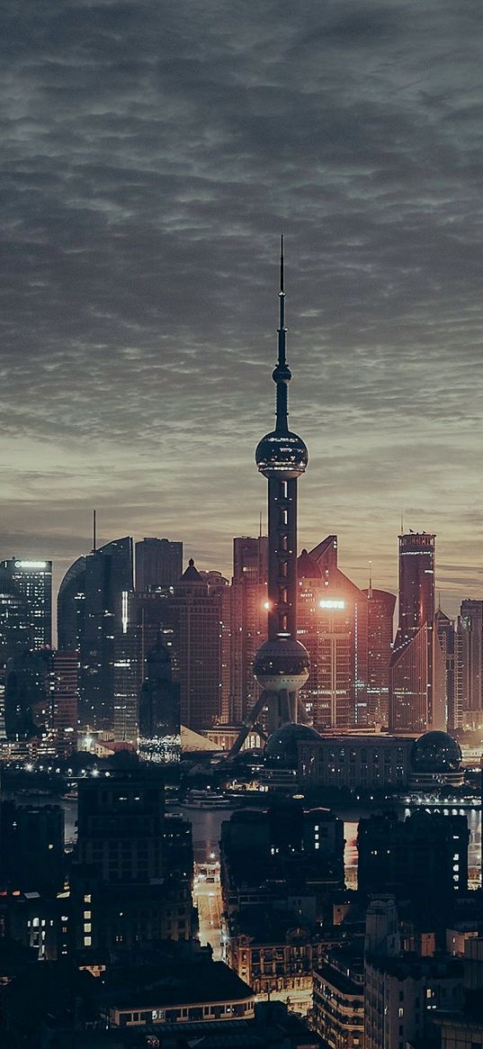 shanghai, china, skyscrapers, night, panorama