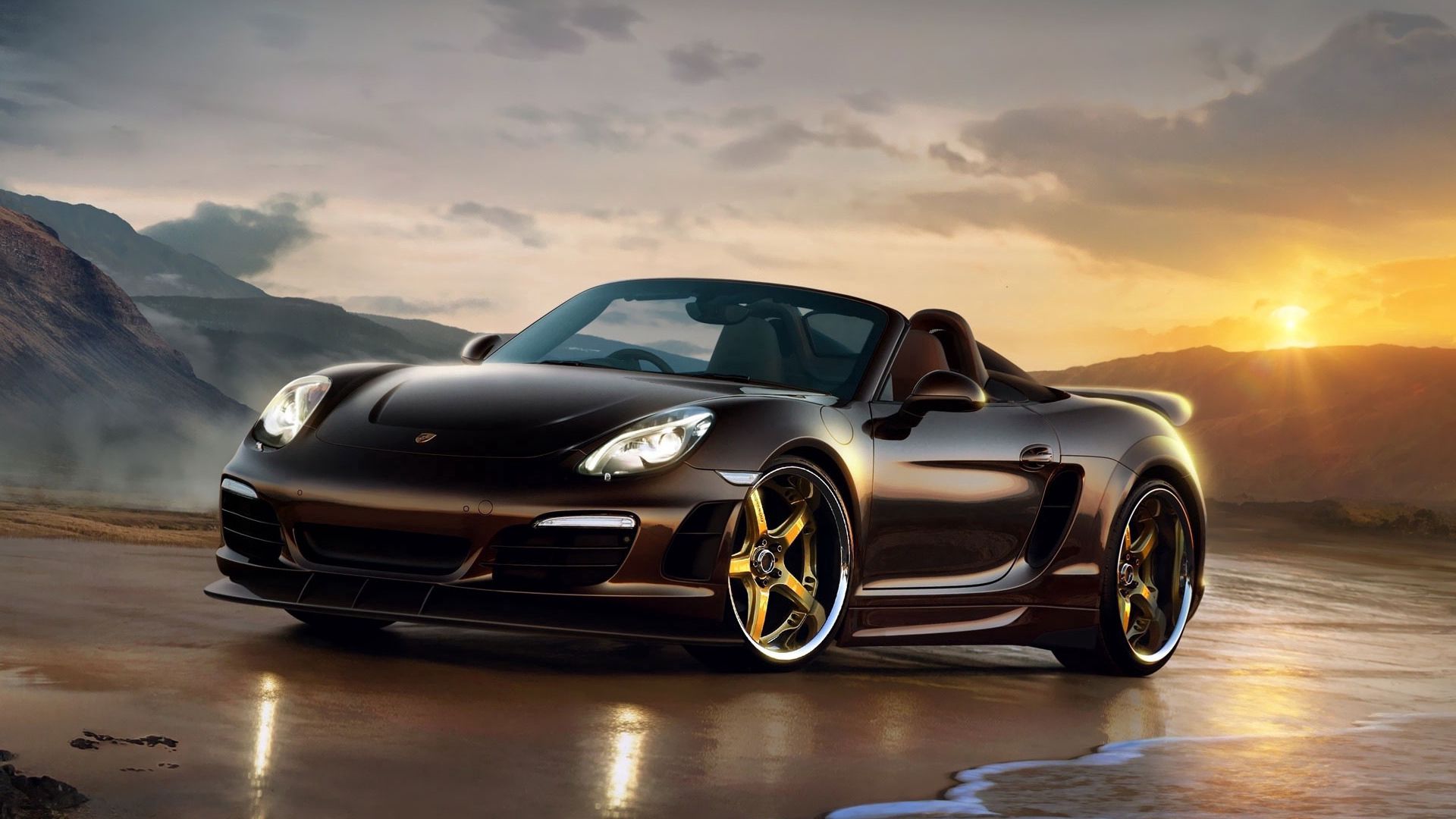 porsche, boxster, side view, black