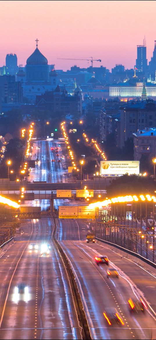 moscow, russia, bridge, night city, lights