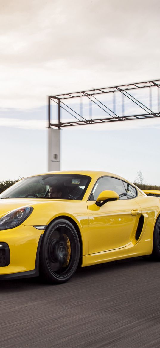 porsche, cayman, gt4, yellow, side view