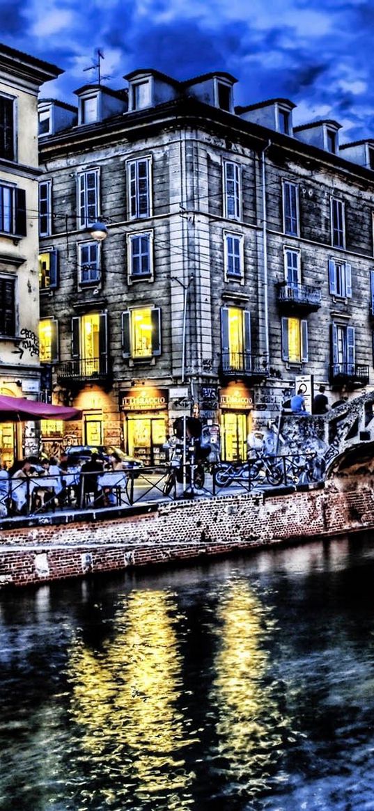 cafes, street, building, bridge, sky, river, hdr