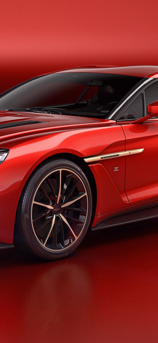 aston martin, vanquish, red, side view