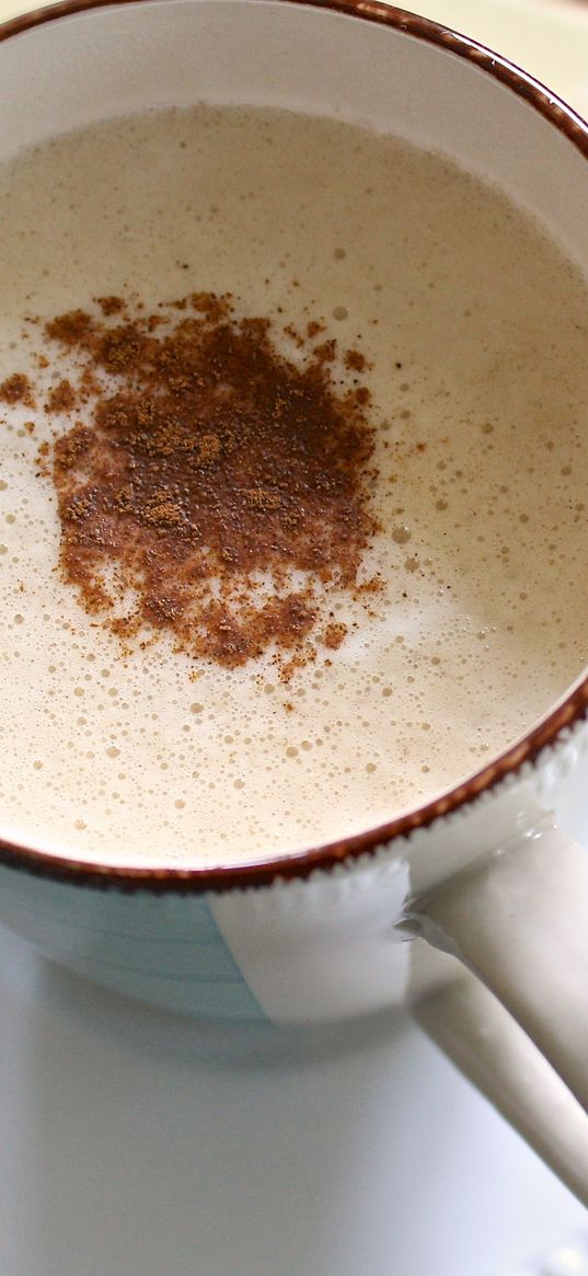 coffee, foam, cinnamon