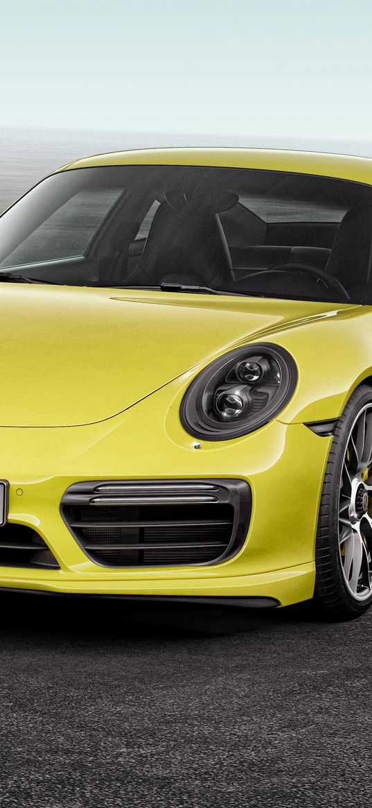 porsche, 911, turbo s, yellow, front view