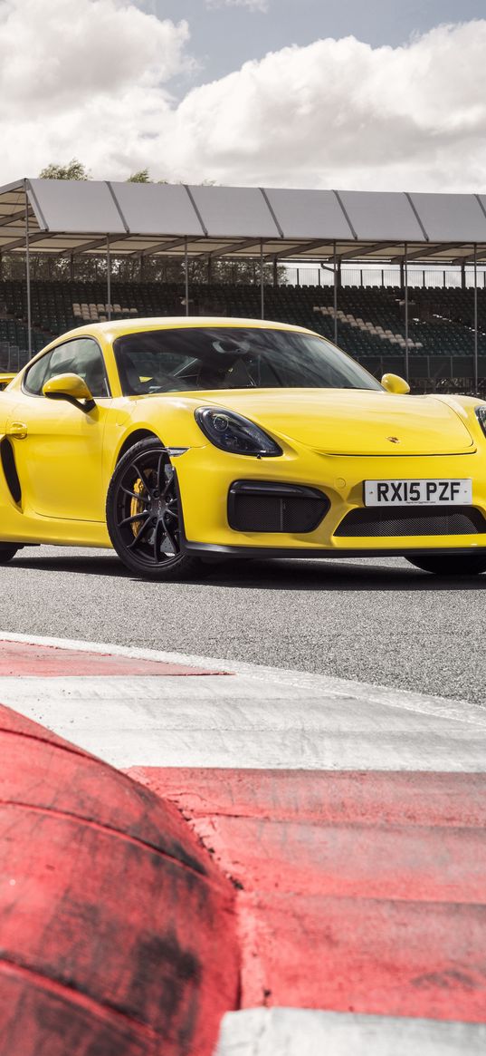 porsche, cayman, gt4, yellow, side view