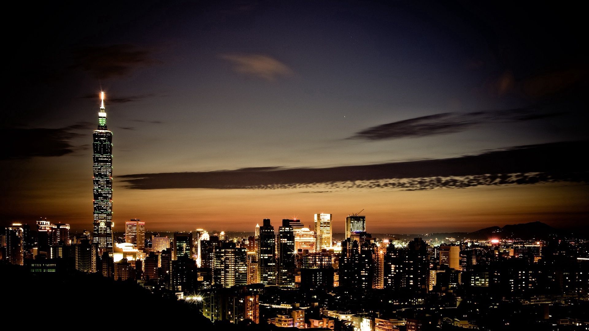 city, night, light, top view