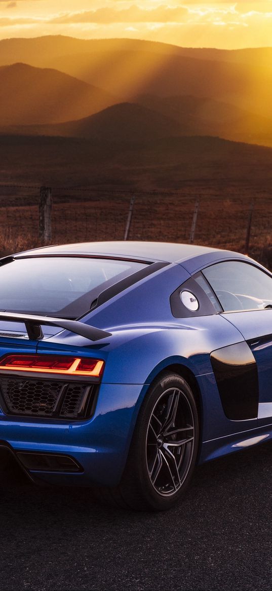 audi, r8, v10, blue, side view