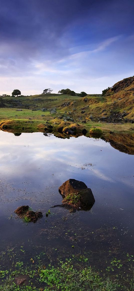 mountains, water, reflection, bog