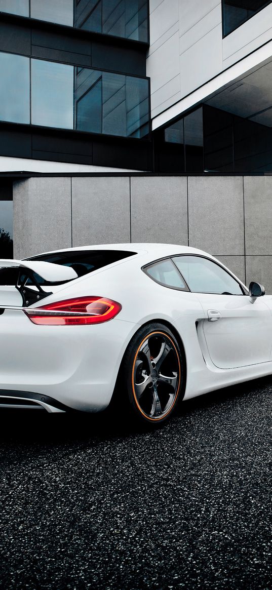 porsche, cayman, white, side view