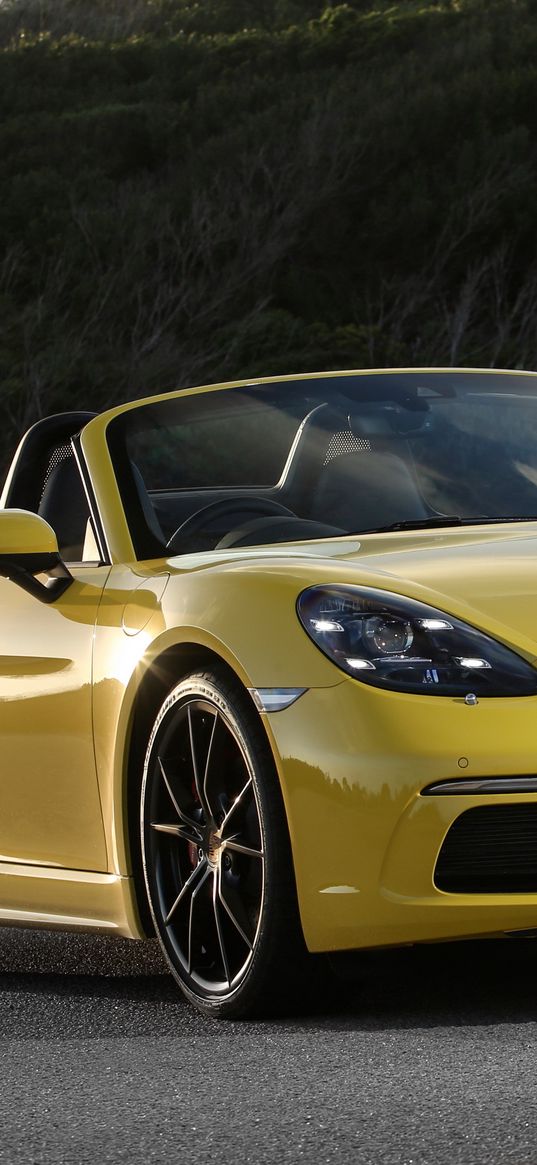 porsche, 718, boxster, convertible, yellow