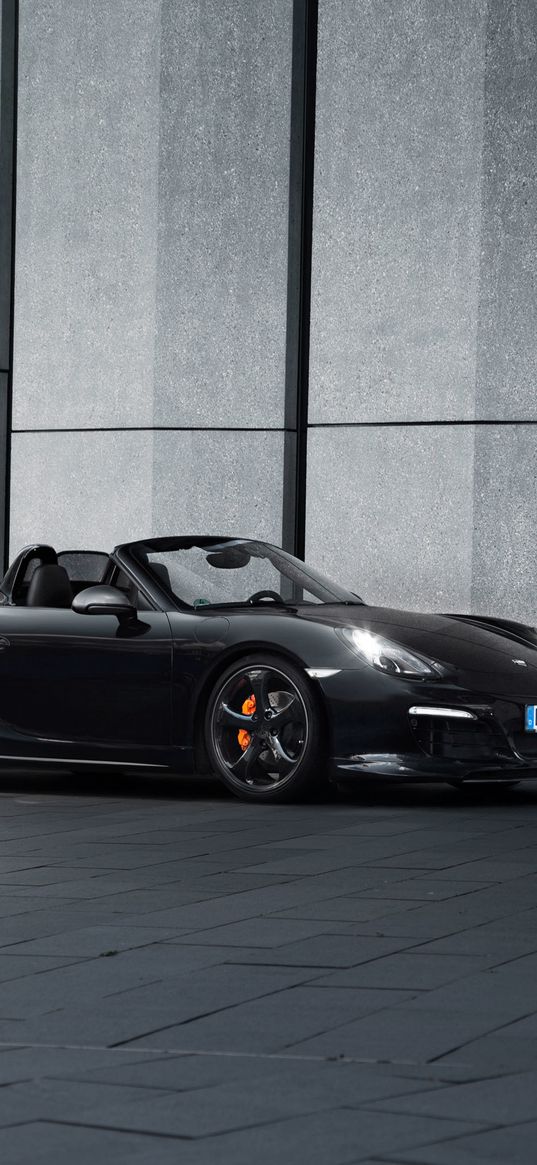 porsche, boxster, black, side view, convertible