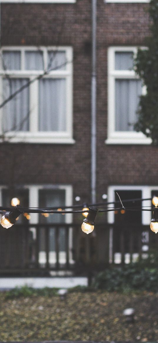 house, lights, windows, yard