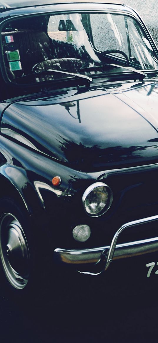 fiat, car, side view, black, retro