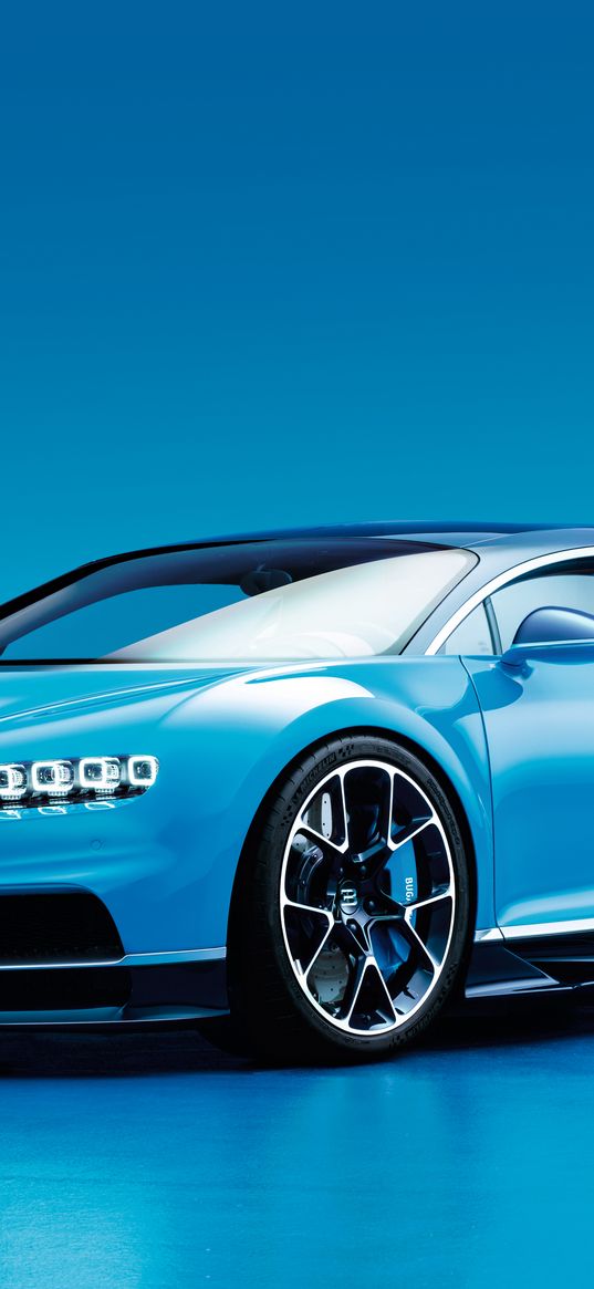 bugatti, chiron, side view, blue