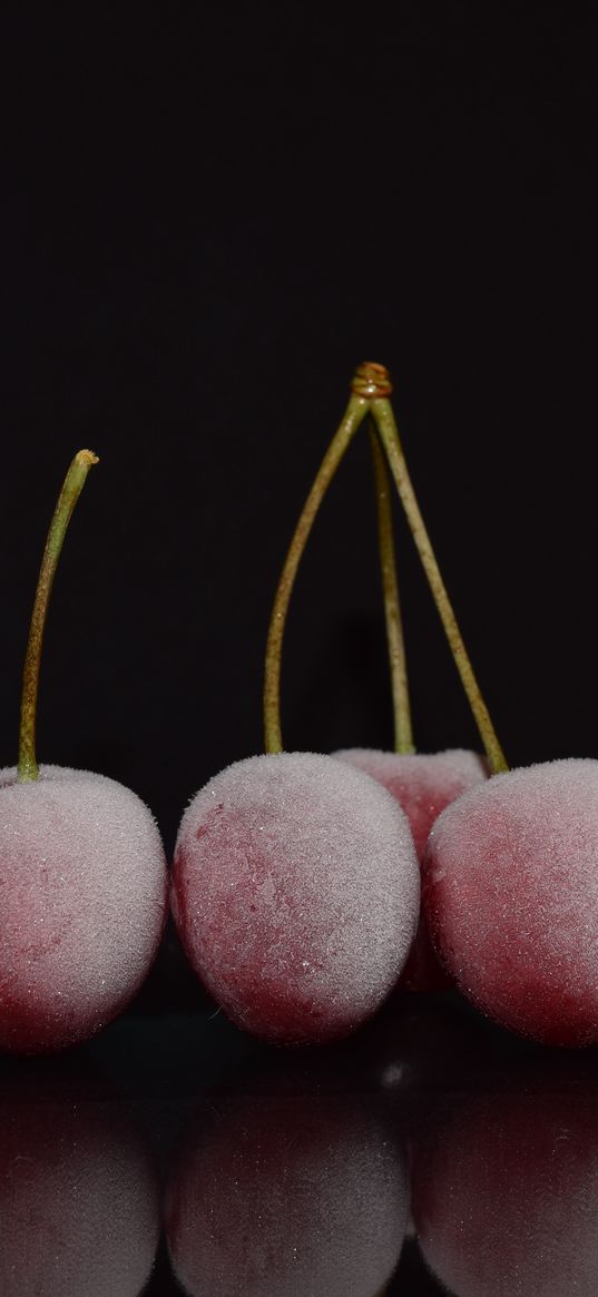 cherries, berries, frozen, reflection