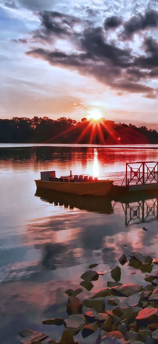 boat, mooring, stones, water