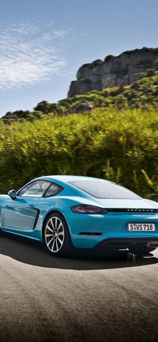 porsche, 718, cayman, blue, side view