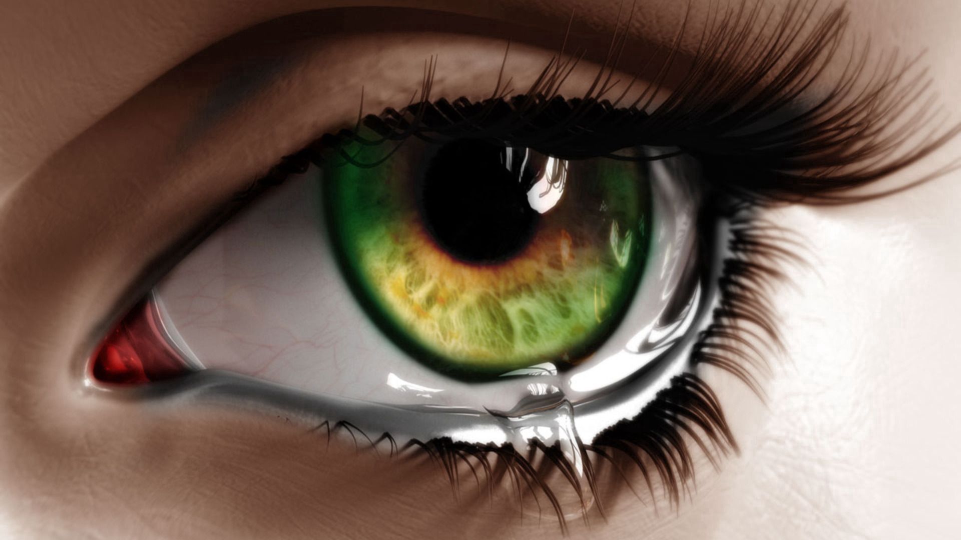 eye, tear, macro, green, eyelashes