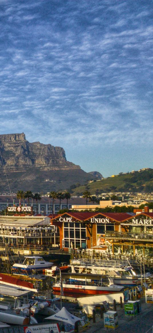 cape town, africa, shore, boats, mountains