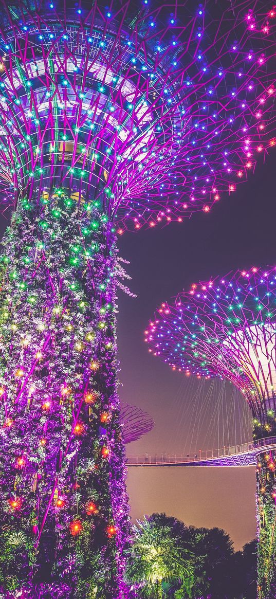 singapore, artificial trees, lighting, decoration, city