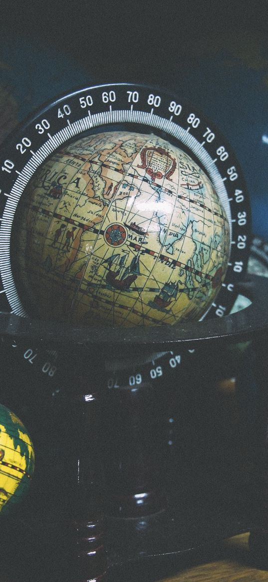 globes, geography, shelf