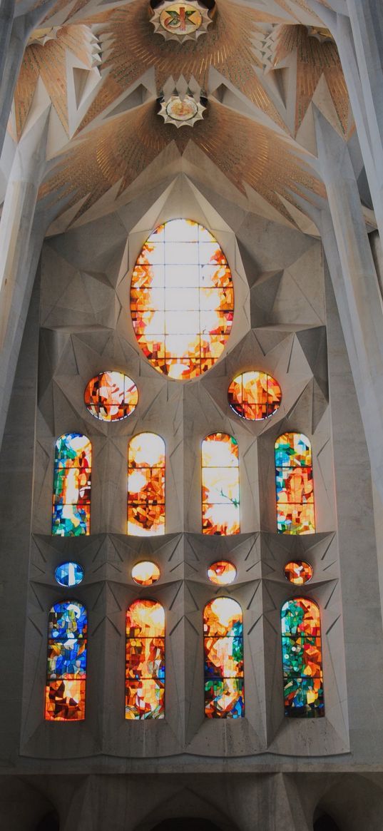 spain, barcelona, gaudi, stained glass